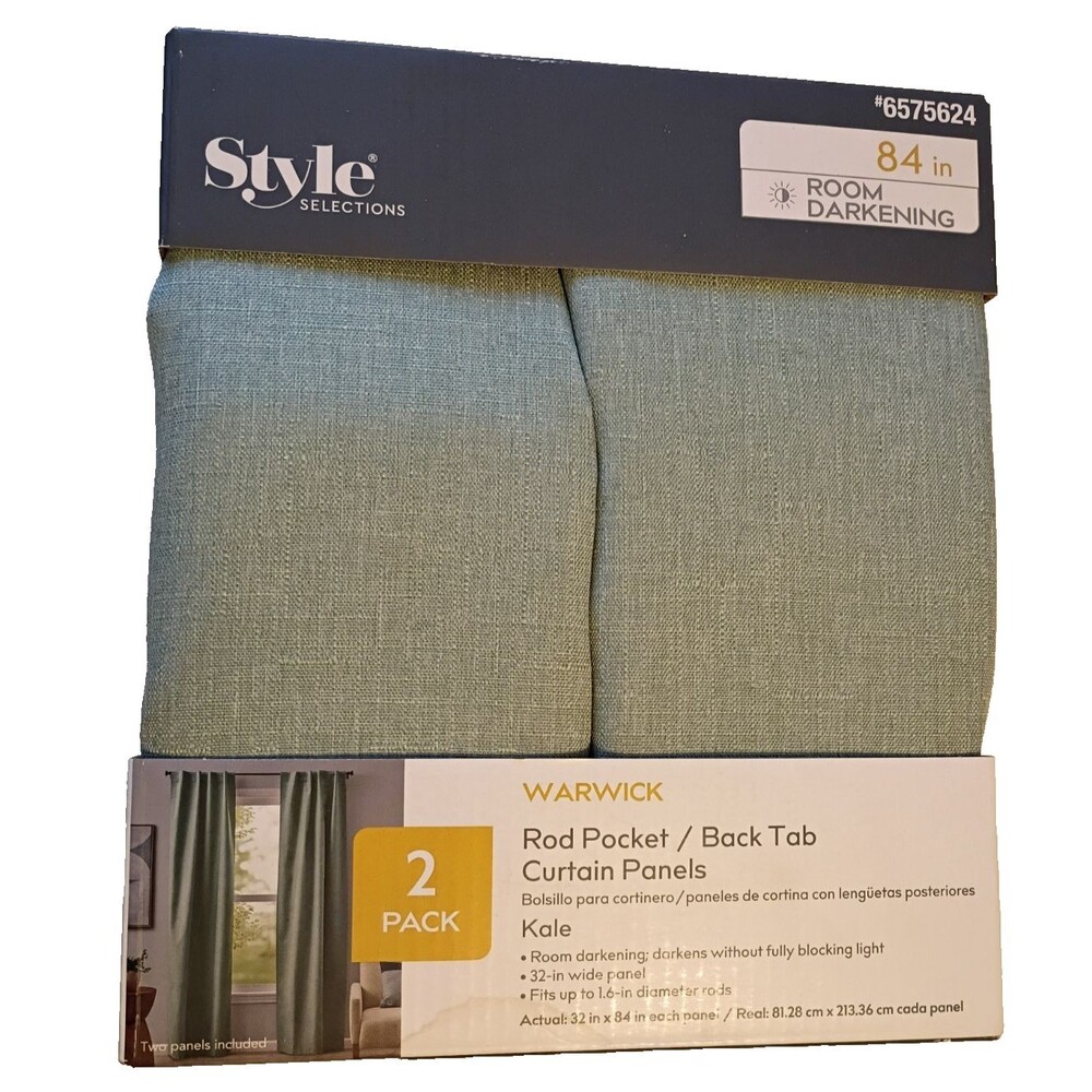 Style Selections Kale Green Room Darkening RodPocket Panels 64x84 NEW